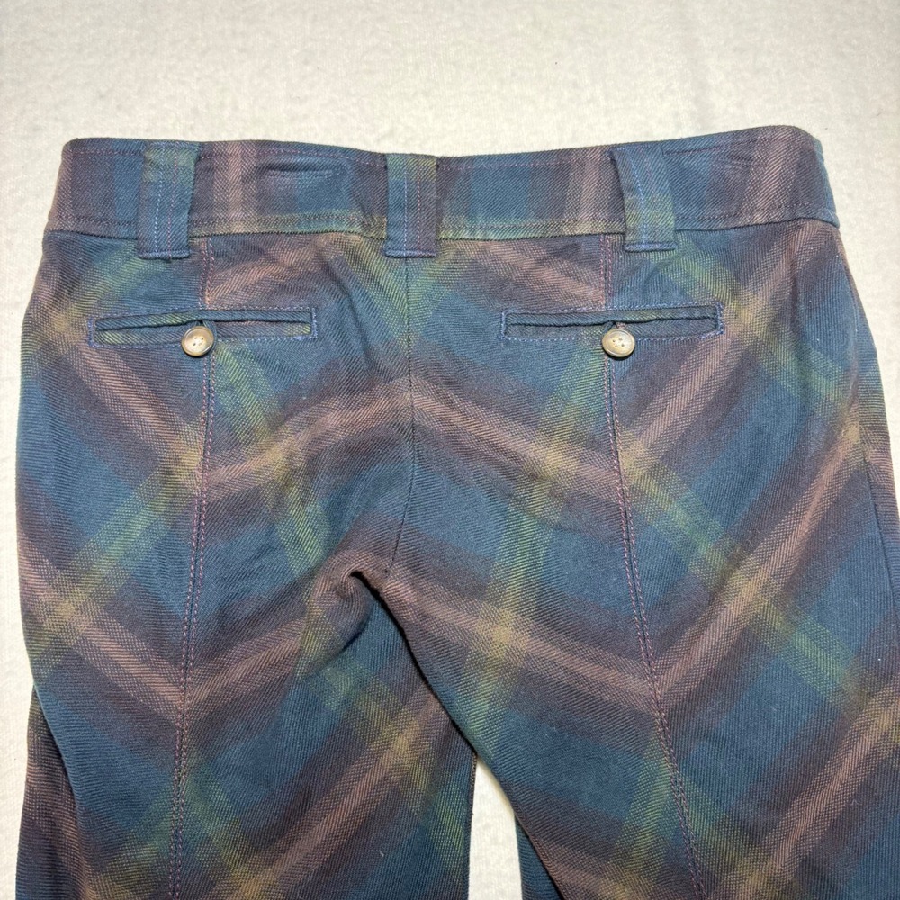 Free People Plaid Flare Pants Green Teal Purple Wide Leg Trouser Boho Size 2-70s - Picture 5 of 6